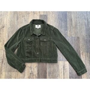 1 Sunset Lane Green Corduroy Trucker Jacket Cropped Button Front Large